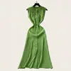 Vestido de Punto Delgado con Botones Metálicos, Cuello Redondo, Sin Mangas, Estilo Chanel, Transfronterizo, para Mujer, Nuevo Estilo 26, Ceñidor de Cintura, Largo