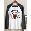 Explosões europeias e americanas transfronteiriças, camiseta feminina de verão com gola redonda e manga comprida, camiseta feminina estampada Hellfire Club