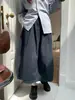Falda de Estilo Japonés Workwear para Mujer, Falda Floral de Brotes de Otoño, Falda Recta Azul Marino de Longitud Media, Falda Patchwork Estilo Yamamoto para Estudiantes