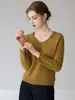 Elegante suéter de cachemira suelto con cuello en V para mujer, tejido de sarga suave y acogedor, adecuado para el uso diario, simple y versátil como prenda de punto base