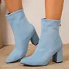 Zapatos cortos ajustados de tacón grueso para mujer de comercio exterior transfronterizos, nuevos zapatos de moda de gamuza de color sólido de tacón medio para otoño e invierno 2026 para mujer