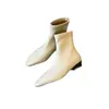 Botas de Tobillo de Cuero Suave de Tacón Bajo, Estilo Coreano Simple, Elásticas, Adelgazantes, para Mujer, Otoño/Invierno, con Cremallera Trasera, Botines Versátiles