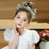 Corona de Flores de Cinta para Niñas Diadema de Perlas para Niñas 2026 Nuevo Accesorio para el Cabello de Princesa Diadema Lazo para el Cabello Tocado con Corona