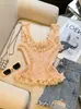 Camisola con Adorno de Encaje para Mujer, Top de Punto Corto sin Mangas de Verano Ajustado para Chicas a la Moda