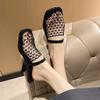 Medias Pantuflas Abiertas para Mujer, Nuevas Sandalias de Malla Hueca de Nicho Verano 2026, Zapatos de Red Transpirables con Tacón Grueso