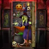 Adesivo de Porta de Bruxa de Halloween Pintura Estereoscópica 3D Poster de Decoração de Abóbora de Terror Crânio Suprimentos de Decoração de Festa ao Ar Livre