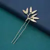 Acessórios para Joias DIY Liga Banhada Cor Duradoura Ouro Folha de Bambu Gotejamento de Óleo Material Imitação de Esmeralda Estilo Antigo Hanfu Adorno de Cabeça Pendente