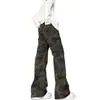 Jeans camuflaje de alta calle americanos para hombre, pantalones estilo recto, tiro alto, adelgazantes, versátiles, pantalones acampanados de pierna curva