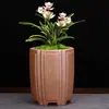 Vaso de flor de orquídea de areia roxa Yixing queima em alta temperatura queima de madeira quadrado retrô tubo de sinalização alto vaso para bonsai de mesa monte antigo atacado