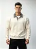 Moletom com Gola Polo de Manga Longa Masculino Europeu e Americano Outono e Inverno Flor de Caju Gola Lapela Pulôver Casual Top Roupas Masculinas Transfronteiriças