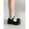 Sapatos Mary Jane de Couro Pretos Versáteis Estilo Francês com Salto Alto e Solado Grosso para Mulheres Novo Estilo Outono 2025 com Saia Sapatos de Boca Rasa