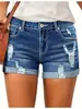 2025 Xiyin Temu Exportação Transfronteiriça Europeia e Americana Shorts Jeans Rasgados Elásticos Femininos Casuais Shorts Jeans de Cintura Alta