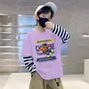 Camiseta de manga larga con estampado de dibujos animados elegante para niños, para primavera y otoño, top casual de algodón puro para bebés niños