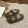 Zapatos peludos para ropa exterior de invierno para mujer, Zapatos Mary Jane retro con estampado de leopardo de una sola tira, con felpa, para mujer, Zapatos de algodón cálidos de suela plana suave