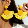 Joias Yongge Estilo Doce de Férias de Verão Brincos de Flor Amarela Brincos de Ráfia Tecida Dopamina