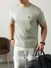 [Pônei Bordado 3D] Luxo Leve Amônia Líquida Algodão Mercerizado Fresco Camiseta Masculina de Manga Curta Verão Casual Respirável Estilo Fino