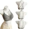 Sujetador de cuello halter sin tirantes para mujer con poco busto, engrosado para un aspecto más lleno, sujetador sin espalda cruzado en U sin costuras para verano
