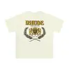 Marca de Nicho de Moda Rhude Verano Nueva Bandera de Corona Streetwear Retro Holgada Camiseta de Cuello Redondo de Manga Corta para Hombres y Mujeres