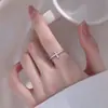 Anel Fino de Diamante para Mulheres, Estilo Japonês e K, Círculo Fino de Nicho, Pequeno Anel de Diamante, Abertura Exquisita, Anel Aberto de Ouro Empilhável