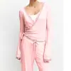 Estilo Europeu e Americano Roupa de Casa Malha Cor Sólida Renda Patchwork Sexy Manga Longa Amarração Calça Longa Conjunto de Duas Peças Outono e Inverno Novo Modelo 2026