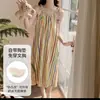 Camisón de Verano a Rayas para Mujer 2026, Estilo Coreano, Adelgazante, Encaje, Sexy, Vestido de Longitud Media