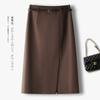 Falda Elegante de Otoño e Invierno para Commuter Estilo Ol con Abertura, Cintura Alta, Adelgazante, Longitud Media, Ropa Profesional Falda Larga Gris 2883