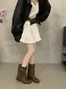 Botas de Mujer con Hebilla Retro, Tacón Grueso y Punta Redonda, Nuevas Botas Cortas de Otoño/Invierno de Caña Ancha, Botas de Jinete Adelgazantes, Botas Martin