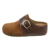 Hebilla de cinturón de un solo paso 2026 que aumenta la altura mujer hermosa Rad suela gruesa puntera cerrada medias pantuflas moda mules pantuflas otoño
