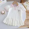 Vestido Infantil Doce e Fofo Algodão Puro Gola Polo Saia 26 Verão Novo Menina Desenho Bordado Vestido Princesa