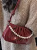 Bolso de Axila Plegado de Nicho Estilo Coreano para Mujer Moda Otoño 2025 Estilo Cadena de Perlas Bolso de Hombro Cruzado para Viajar