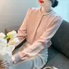 Camisa de Manga Larga con Perlas y Cuello Redondo Estilo Francés para Mujer, Nuevo Estilo de Otoño Principios de Otoño 2026, Blusa de Gasa que Reduce la Edad y Adelgaza