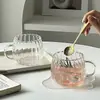 Taza de Vidrio con Rayas Verticales de Pétalo, Resistente al Calor, Taza de Café de Aspecto Elegante, Taza de Leche