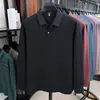Camiseta masculina de manga longa com barra fenda, algodão mercerizado, novo estilo outono 2026, gola de abas, polo masculino casual
