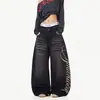 Jeans de moda para hombre con estampado de letras, pantalones anchos rectos holgados para adolescentes, pantalones casuales de estilo callejero americano