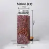Pote de Armazenamento Quadrado 500ml Grãos Armazenamento de Cozinha Garrafa Pote Selado para Alimentos Pote de Plástico Garrafa Vazia Personalização