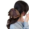 Pinza para el pelo de lunares con lazo estilo retro coreano, pinza de garra para el pelo de cinta estilo nuevo, pinza de tiburón para coleta alta en la parte posterior de la cabeza para mujer