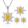 Transmissão ao Vivo Mais Vendido Corte Flor de Gelo Gema Colorida Conjunto Girassol Moda Luxo Anel de Diamante de Alto Carbono Colar Brincos Pingente Feminino