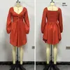 Comercio exterior transfronterizo estilo europeo y americano otoño nuevo vestido con cuello en V y torsión frontal, mangas largas, entallado a la cintura, adelgazante, vestido de longitud media