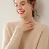 Suéter de cachemira marca Bai Cai Rong 2026 con mangas raglán, cuello semi alto, diseño versátil, corte holgado, suave y amigable con la piel