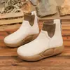 Botas Botas de Meia com Solado Grosso para Mulheres 2025 Outono e Inverno Novas Botas Britânicas de Tricô com Zíper nas Costas Nude Botas Curtas Slim