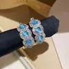 ¡Cuentas Azules con Diamantes! Aretes de Piedra Ojo de Gato Geométricos, Lujo Ligero y Sensación de Alta Gama, Modernos y Versátiles, Aretes Super Brillantes para Mujeres al por Mayor