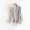 Camisa con cuello de volantes color nube de oxígeno para mujer, otoño e invierno