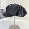Gorra Plaid Lavada de Mezclilla Octagonal para Mujer, Sombrero de Tela con Protección Solar para Primavera y Verano, Gorra de Boina con Decoración de Lentejuelas, Sombrero de Moda, Tendencia