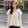 2024 Estilo Ocidental Lã Boneca Gola Cardigan Casaco de Malha Feminino Outono e Inverno Novo Estilo Preguiçoso Macio Ceroso Suéter Espessado