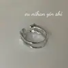 Anillo Abierto de Doble Capa con Textura de Plata de Ley S925 Coreana, Estilo Ins para Mujer, Asimétrico, Simple, de Alta Gama