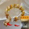 Pulseira com Cabeça de Buda Projetada para Mulheres Estilo Coreano Ins Pulseira de Cristal Olho de Tigre Dourado Círculo Único Moda Contas de Buda para Homens e Mulheres