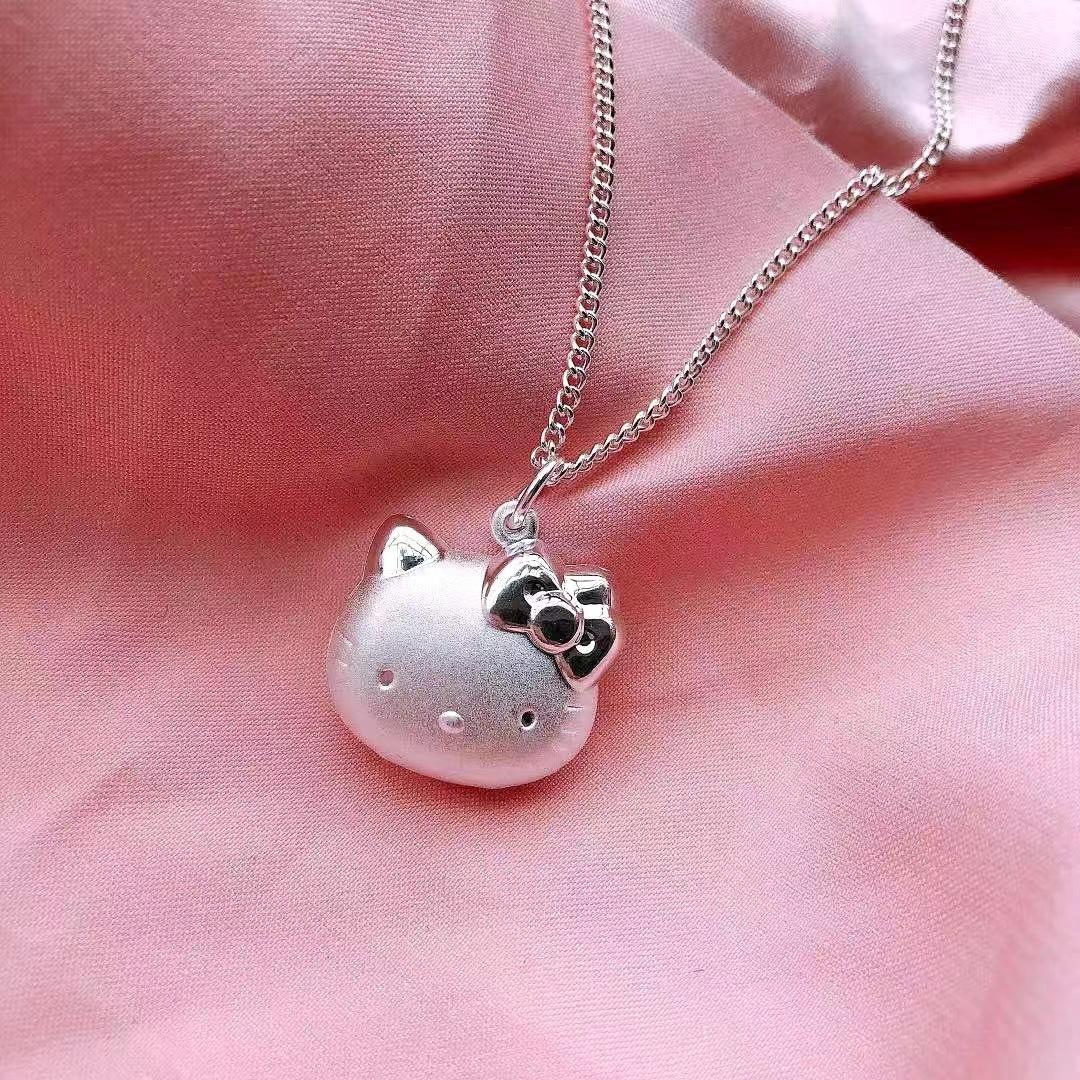 智贝详情图_4镀银可爱KT猫镶钻项链女少女心学生闺蜜锁骨链小