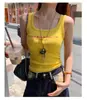 Top Corto Fresco y Picante Estilo Americano para Mujer, Nuevo Verano 2025 Amarillo sin Tirantes sin Mangas, Versátil como Ropa Interior Amarillo Maíz