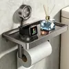 El fabricante suministra soporte para pañuelos de ventosa de aluminio espacial sin perforación, estante impermeable montado en la pared para baño, caja de pañuelos multifuncional para inodoro