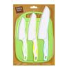 Juego de 4 piezas de cuchillo de fruta de plástico para niños, tabla de cortar, blíster, cuchillo para cortar, alimento complementario, pan, cuchillo serrado para pastel